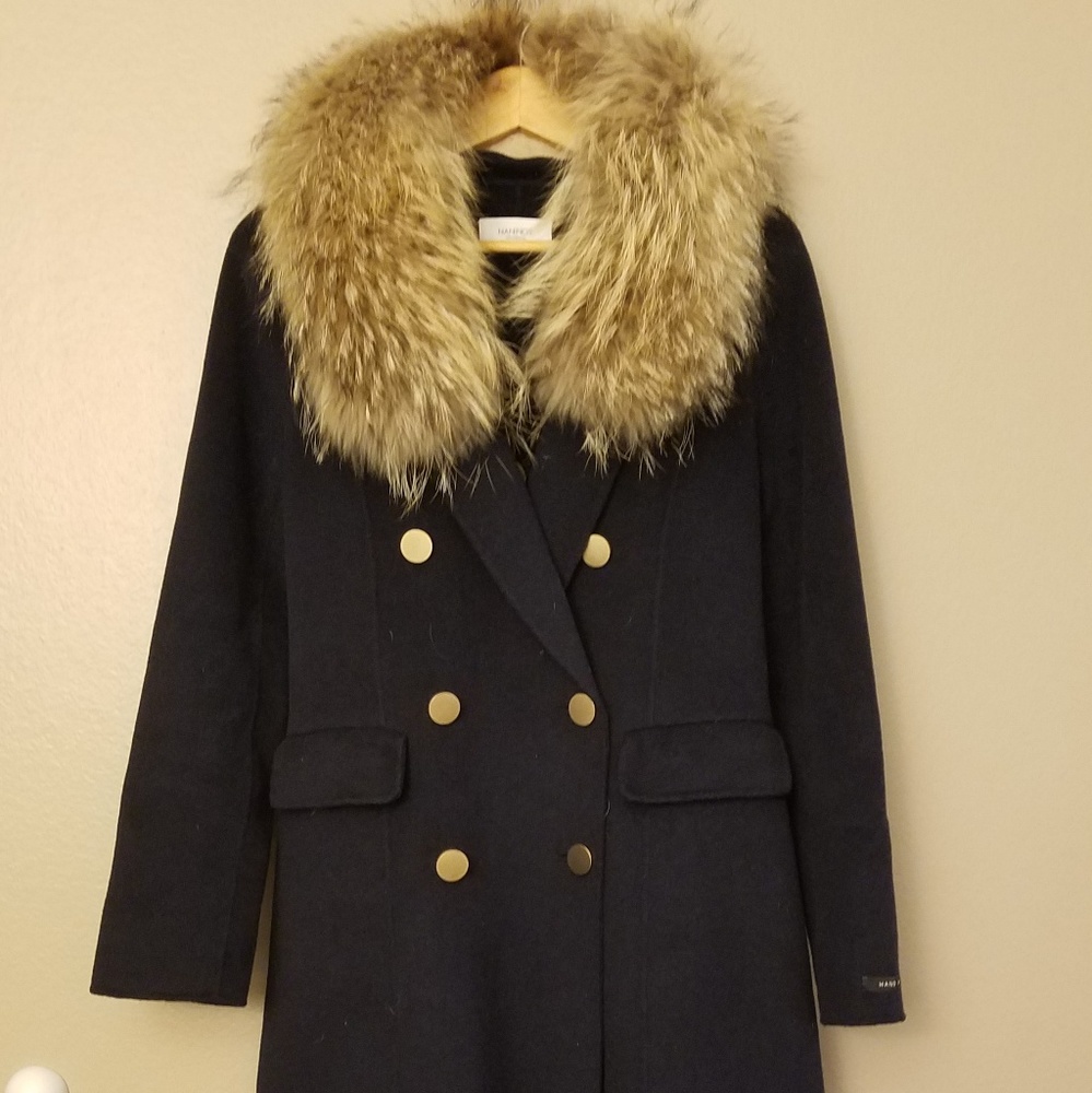 Handmade wool coat with fox fur